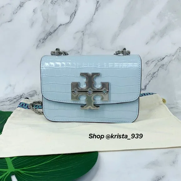TORY BURCH ELEANOR SMALL Convertible Bag croc-embossed Blue Mist Leather - Picture 2 of 10